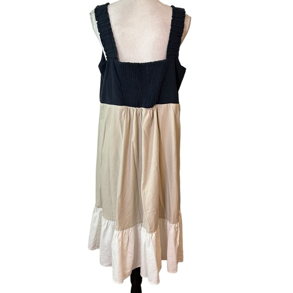 52seven Women's Sleeveless Color Block Tiered Linen Midi Dress SZ 1X Navy Tan - Picture 8 of 11